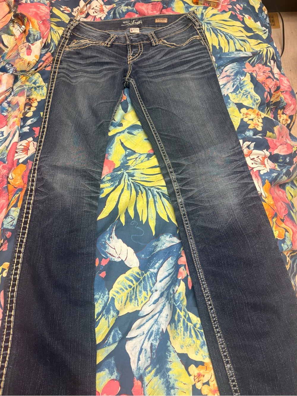 Silver Jeans Blue Bootcut Jeans with Contrast Side Stitching